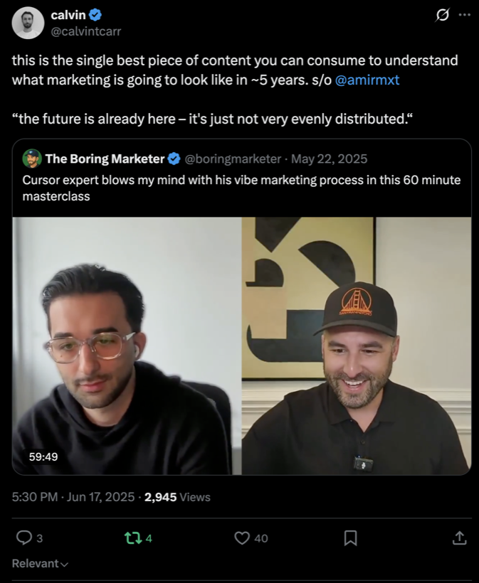 Tweet by Calvin Carr: this is the single best piece of content you can consume to understand what marketing is going to look like in ~5 years.